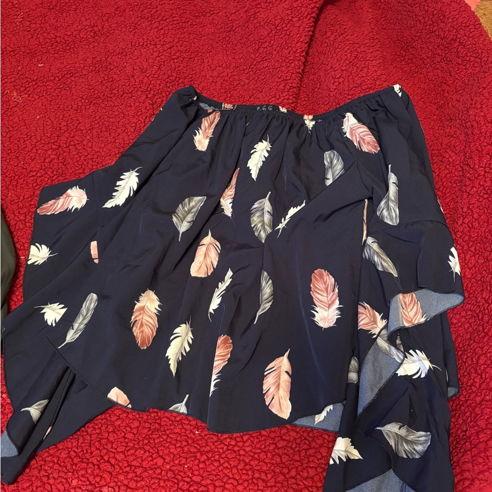 Navy Feather Print Women's Skirt